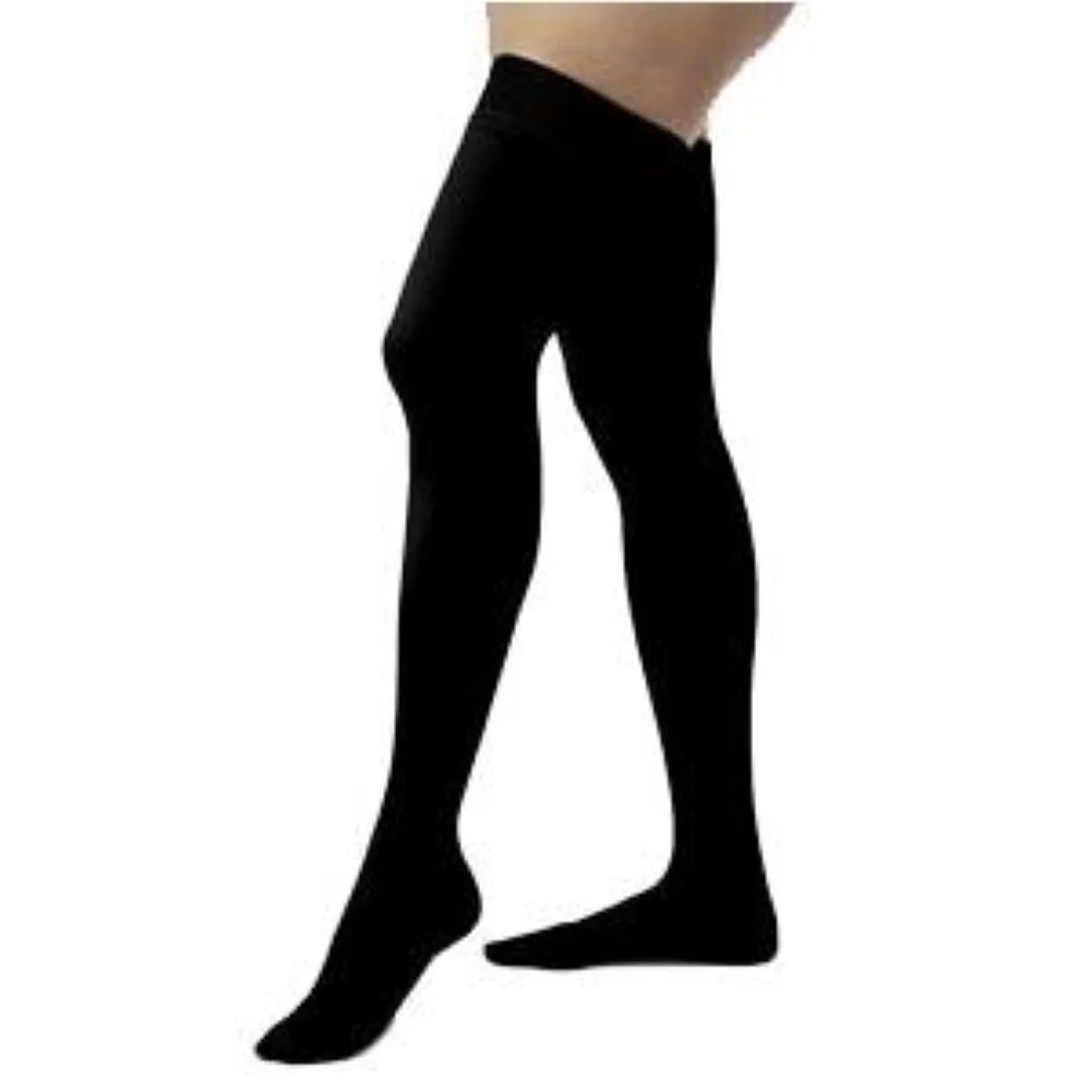 BSN Jobst Women's Opaque Thigh-High Firm Compression Stockings with Silicone Dot Band, Closed Toe, XL, Classic Black