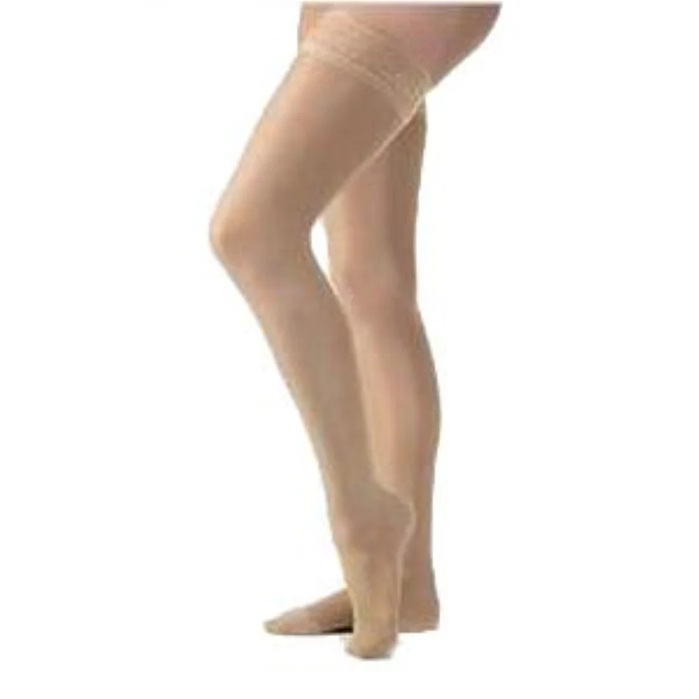 BSN Jobst Women's Opaque Women's Thigh-High Firm Compression Stockings with Silicone Dot Band, Closed Toe, Medium, Natural