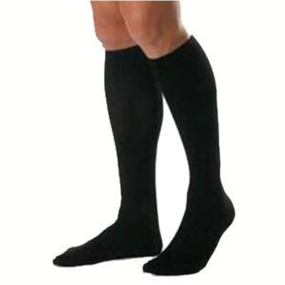 BSN Jobst For Men Knee-High Ribbed Extra Firm Compression Socks, Closed Toe, XL Full Calf, Black