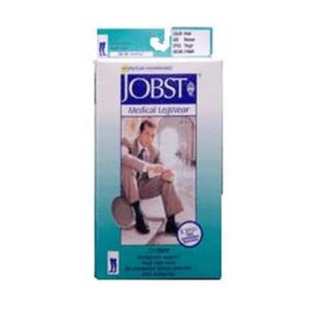 BSN Jobst For Men Thigh-High Ribbed Firm Compression Stockings, Closed Toe, Large, Khaki