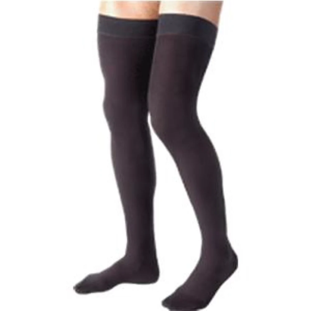 BSN Jobst For Men Thigh-High Ribbed Firm Compression Stockings, Closed Toe, Medium, Black