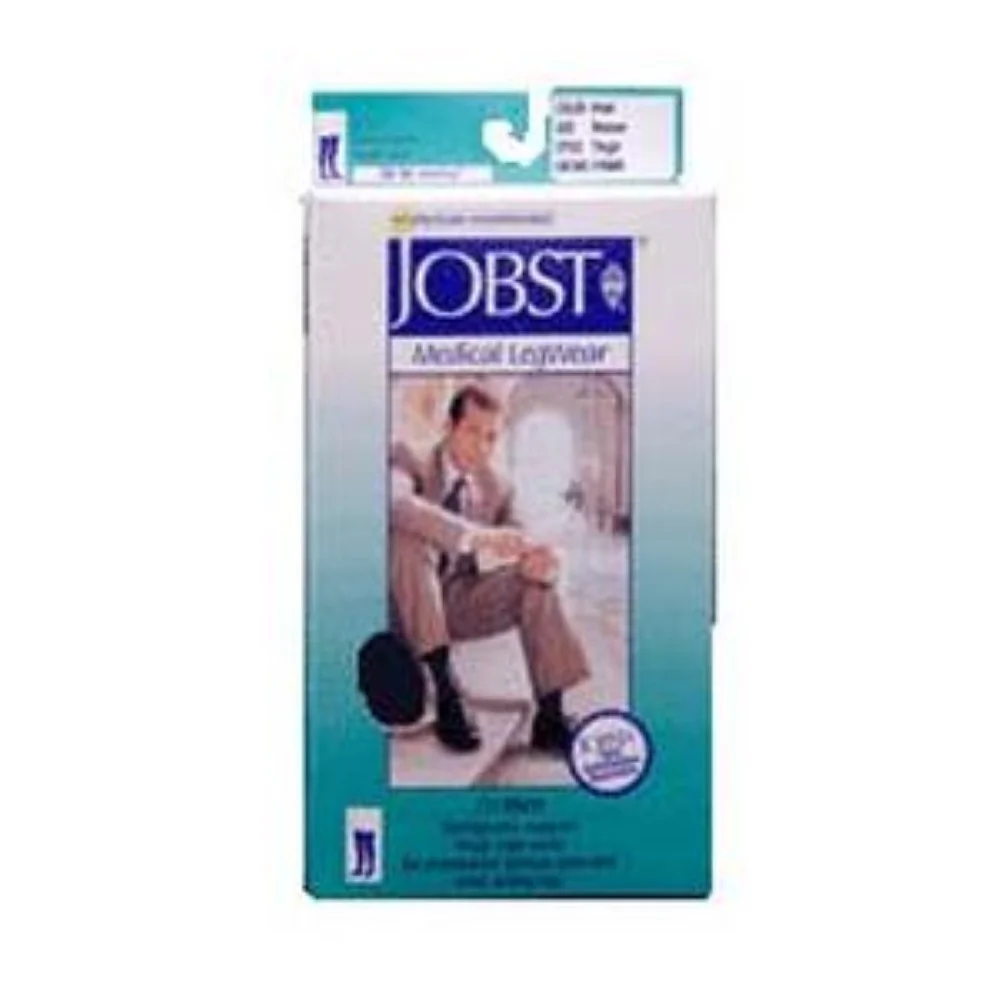 BSN Jobst For Men Thigh-High Ribbed Firm Compression Stockings, Closed Toe, XL, Black