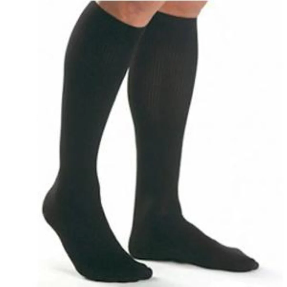 BSN Jobst For Men Knee-High Ribbed Extra Firm Compression Socks, Open Toe, XL, Black