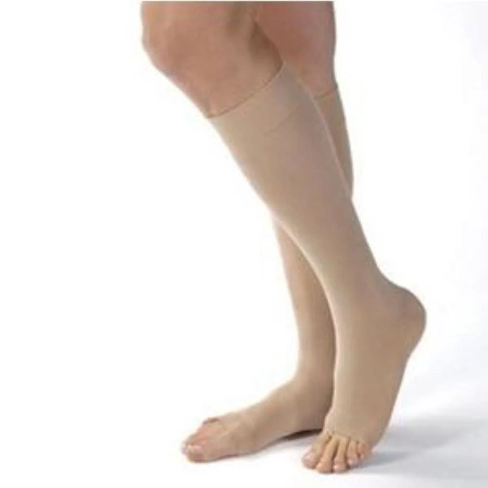 BSN Jobst Women's Opaque Knee-High Extra Firm Compression Stockings, Open Toe, Small, Natural