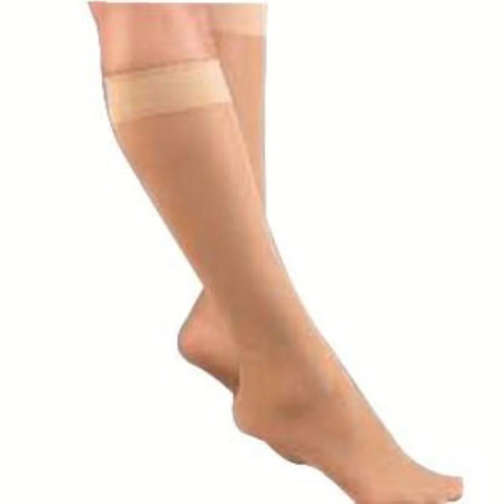 BSN Jobst Women's UltraSheer Knee-High Firm Compression Stockings, Closed Toe, XL Full Calf, Natural