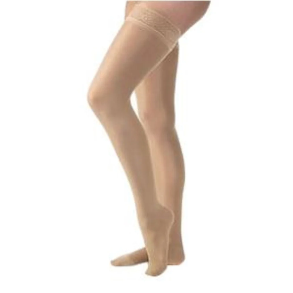 BSN Jobst UltraSheer Thigh-High Firm Compression Stockings with Silicone Strip, Medium, Espresso