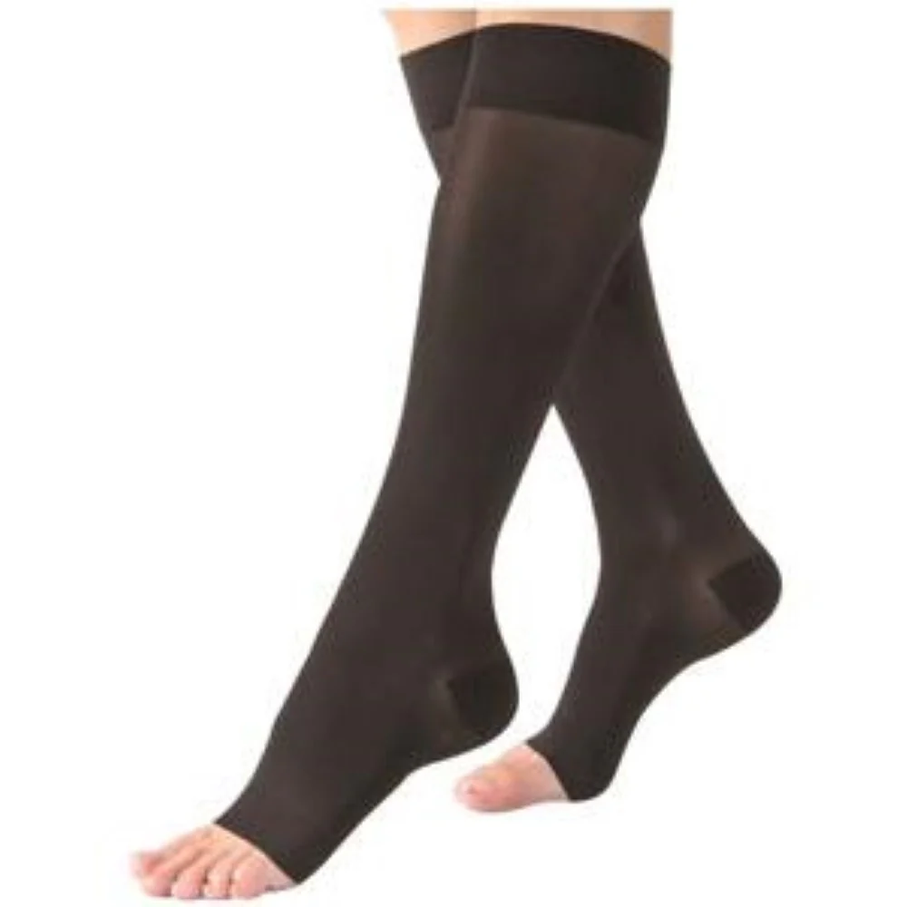BSN Jobst Women's UltraSheer Knee-High Extra Firm Compression Stockings, Open Toe, Large, Classic Black