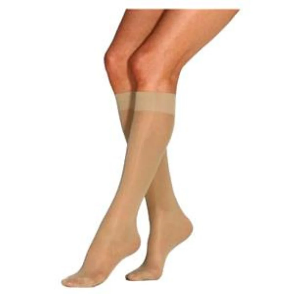 BSN Jobst Women's UltraSheer Knee-High Firm Compression Stockings, Medium Petite, Natural, Open Toe