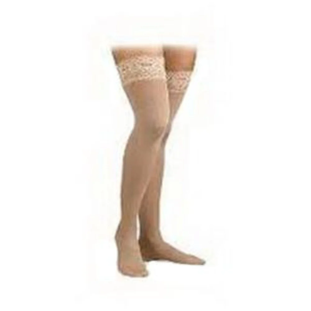 BSN Jobst Women's UltraSheer Thigh-High Firm Compression Stockings with Silicone Dot Band, Closed Toe, Medium, Natural