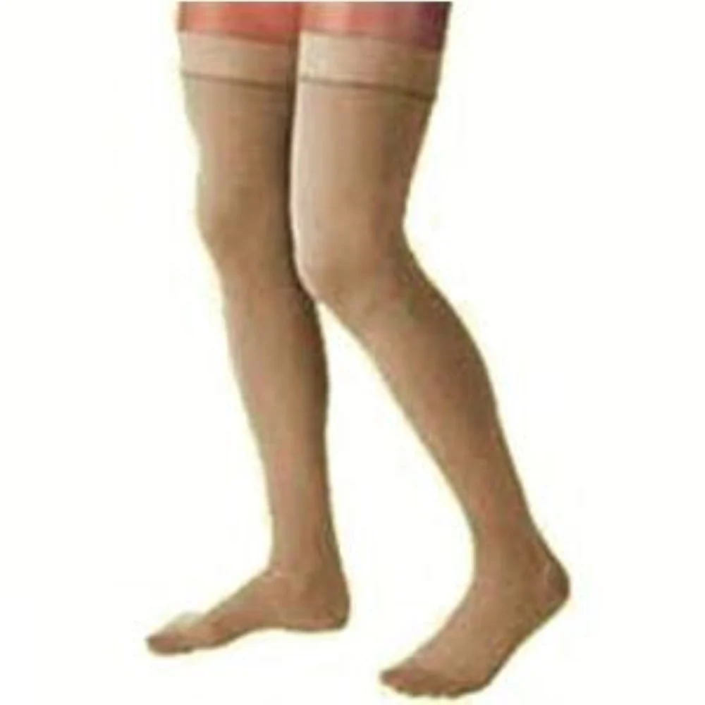 BSN Jobst Women's UltraSheer Thigh-High Firm Compression Stockings with Silicone Dot Band, Closed Toe, Small, Suntan