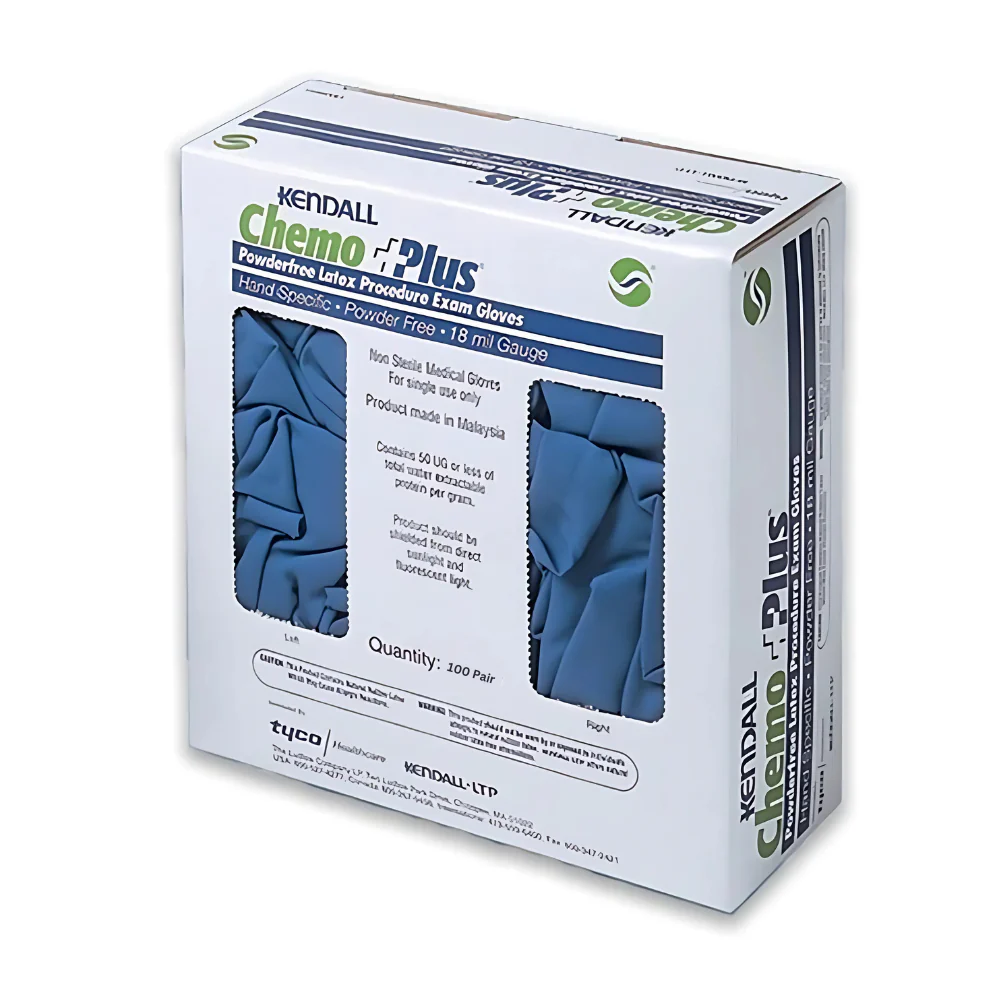 Cardinal Health Chemoplus Latex Blue Examination Gloves, 18.0 mil, 12 in, Non-Sterile, Powder-Free