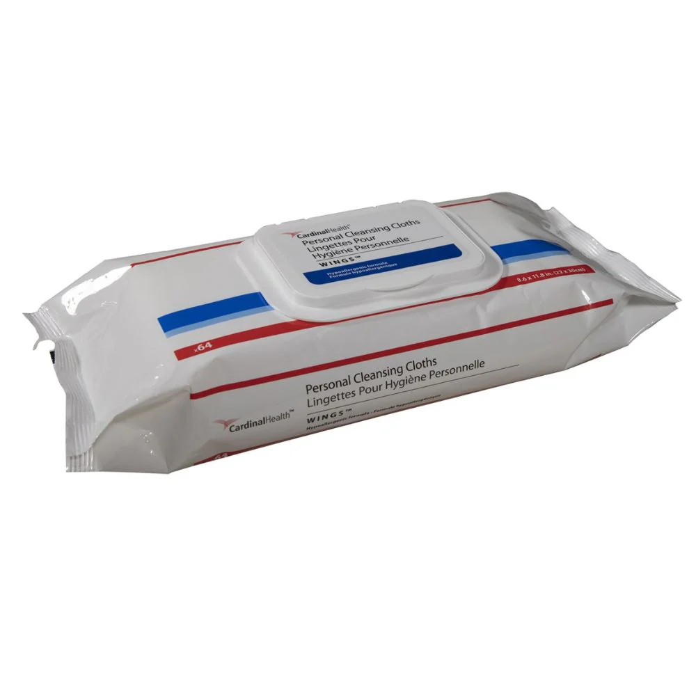 Cardinal Health Wings Personal Cleansing Cloth Infused with Vitamin E, Chamomile, and Aloe Vera, No-Rinse Formulation, Softpack - Image 3