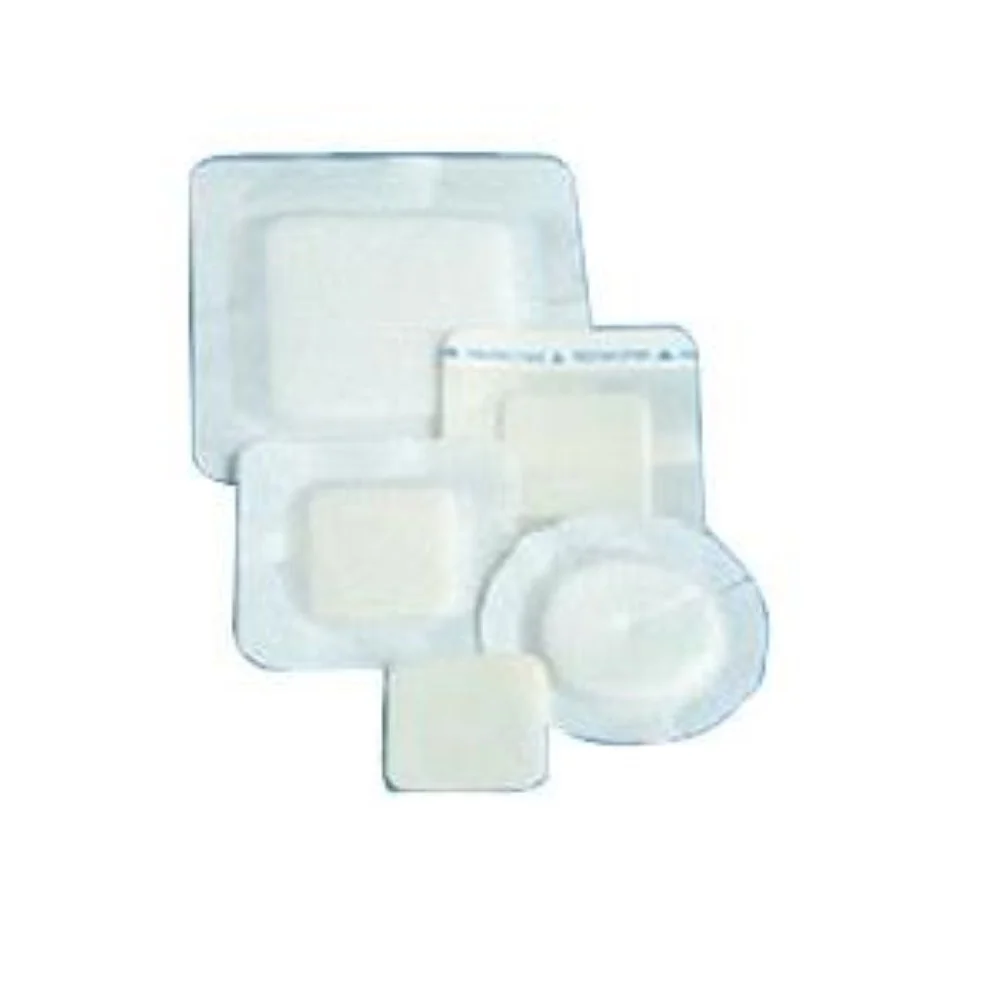 DeRoyal Polyderm Plus Hydrophilic Foam Wound Dressing 6" x 6" Border Square, 3-3/4" x 3-3/4" Foam, Breathable Barrier Film, Sterile, Latex-free, Nonadhesive