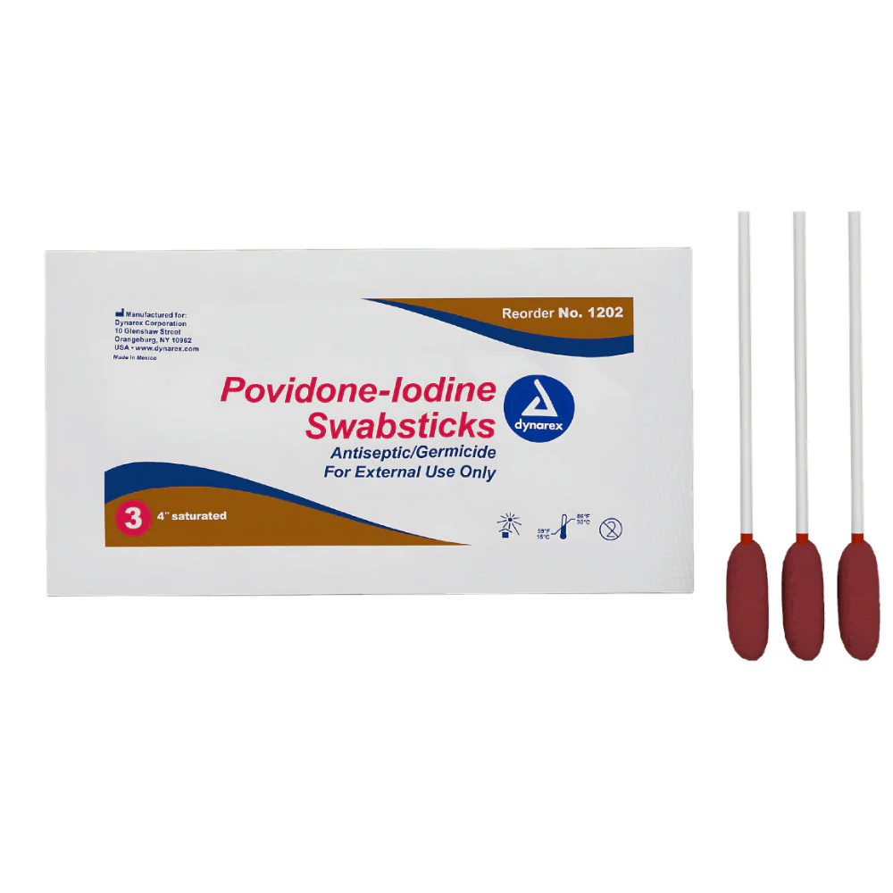 Dynarex 10% USP Povidone-Iodine 4 in. Swabsticks, Skin Antiseptic/Germicide, First Aid Antimicrobial - Image 3