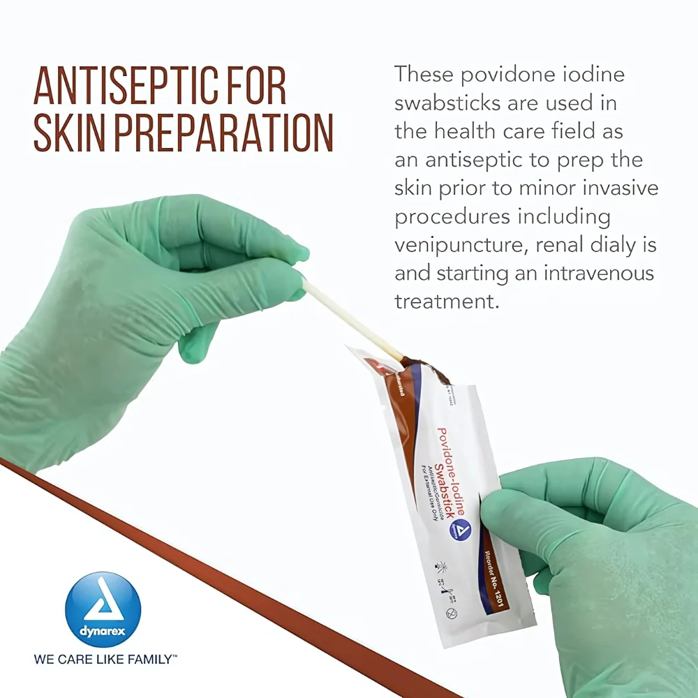 Dynarex 10% USP Povidone-Iodine 4 in. Swabsticks, Skin Antiseptic/Germicide, First Aid Antimicrobial - Image 6