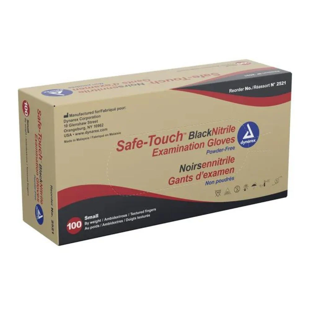 Dynarex SafeTouch Nitrile Exam Gloves, Black, Powder-free, Latex-free, Non-Sterile