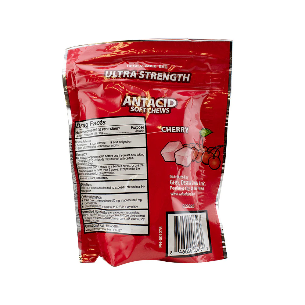 GoodSense Ultra Strength Antacid Soft Chews, Cherry Flavor, 1177 mg Calcium Carbonate, Pack of 36 - Image 2