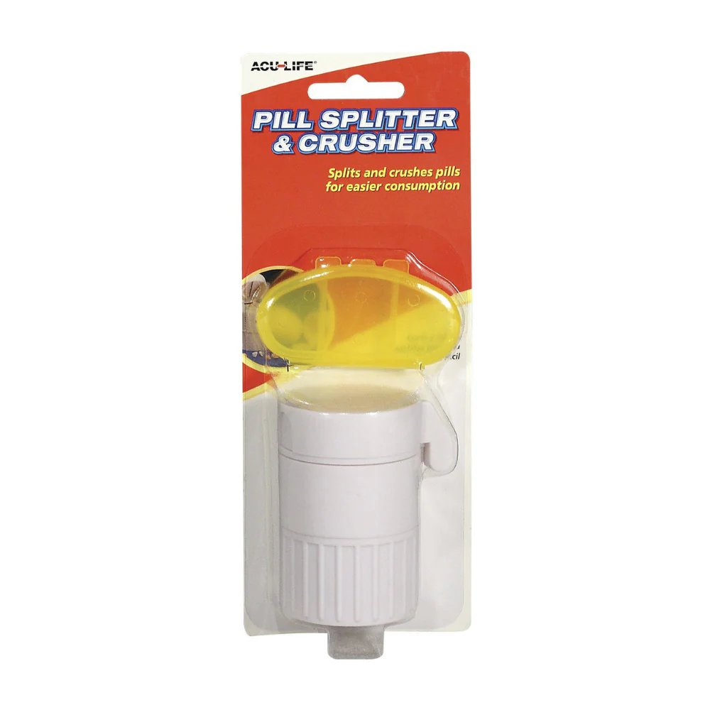 Health Enterprises Acu Life Splitter Crush Pill Box 4-in-1, Storage Compartment that Converts to a Drinking Cup, 400462