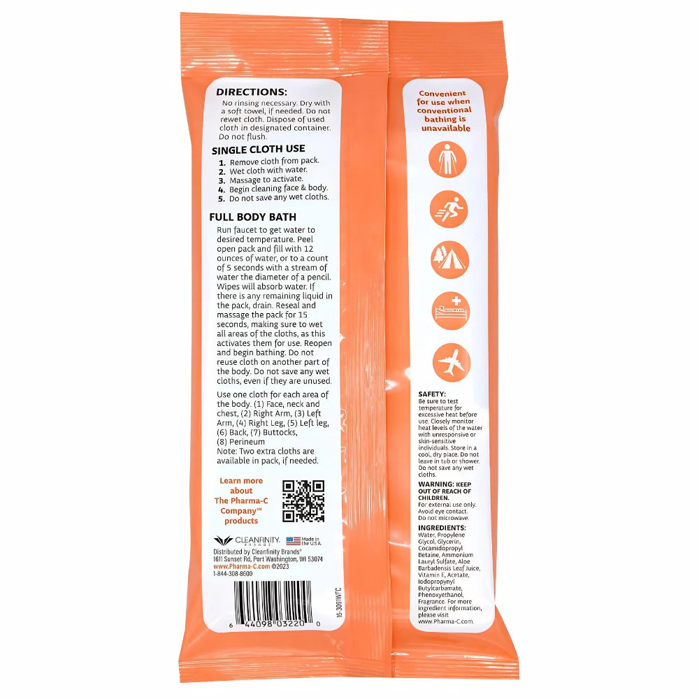 Kleen Test Pharma-C-Wipes Rinse-Free Water Activated Bathing Cloth, Scented - Image 2