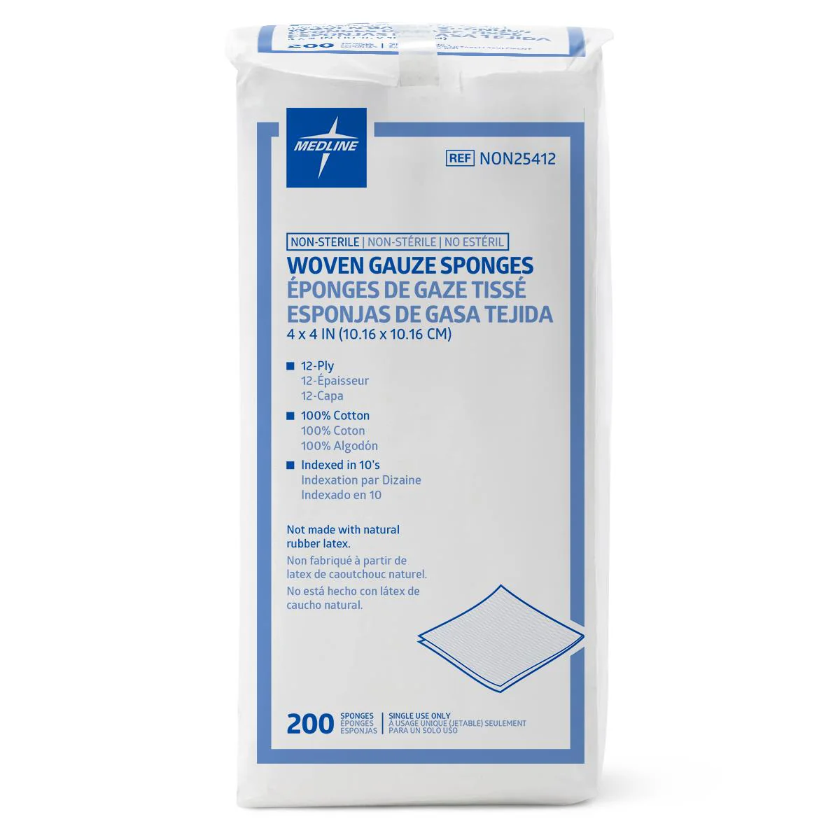 Medline 100% Cotton Woven Non-Sterile Gauze Sponges, 12 Ply, Multiple Sizes - Image 3