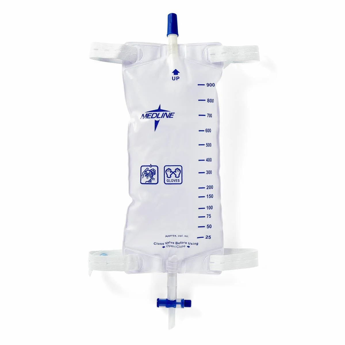 Medline 1100mL Large Leg Bag with Comfort Strap & Slide-Tap Drainage Port, Sterile Fluid Pathway
