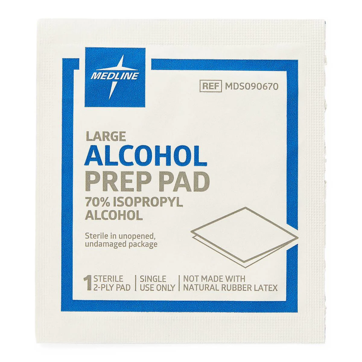 Medline Alcohol Prep Pads, 70% Isopropyl Alcohol, 2-Ply, Large, Sterile, Box of 100, MDS090670 - Image 3