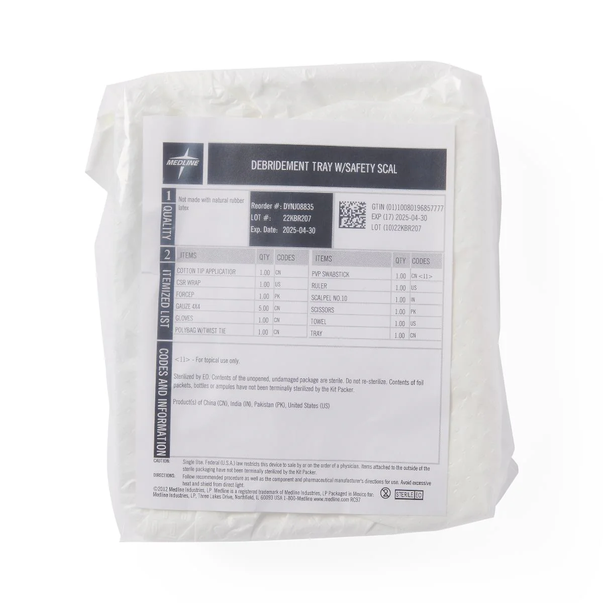 Medline Debridement Procedure Tray with No. 10 Safety Scalpel, Sterile, Latex-Free - Image 2