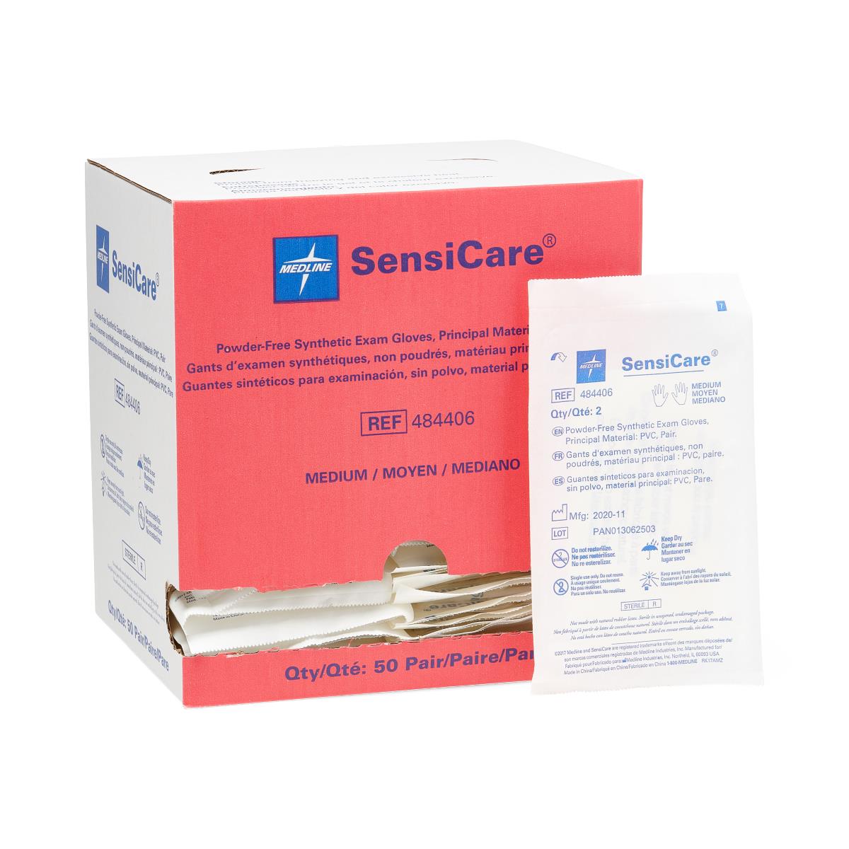 Medline SensiCare Sterile Powder-Free (PF) Synthetic Stretch Vinyl Exam Gloves, Latex-Free