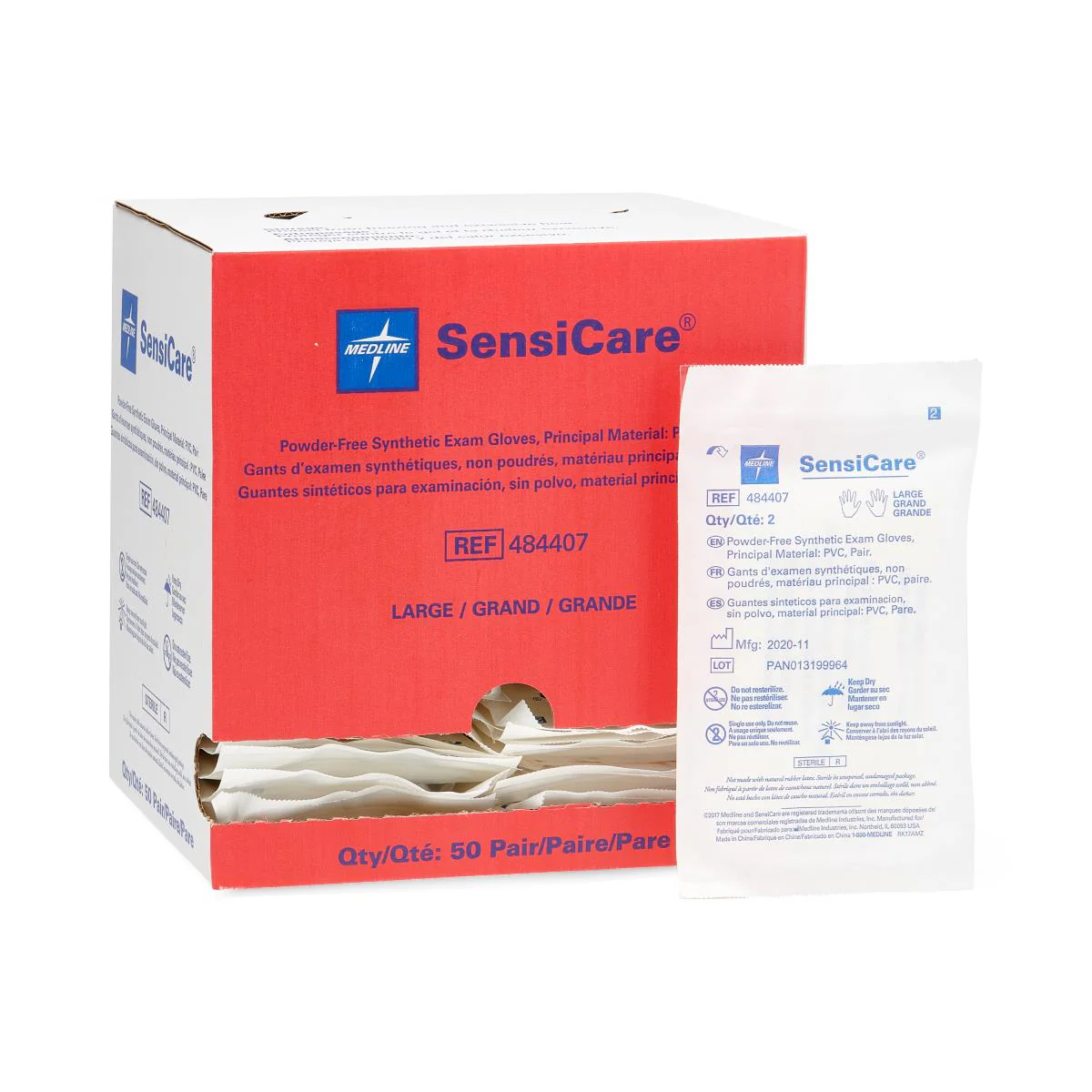 Medline SensiCare Sterile Powder-Free (PF) Synthetic Stretch Vinyl Exam Gloves, Latex-Free - Image 3