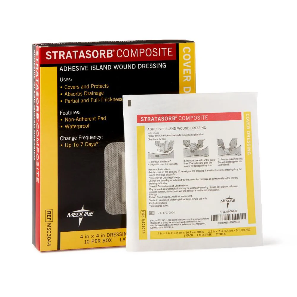 Medline Stratasorb Composite Adhesive Island Wound Dressings, Non-Adherent, Waterproof