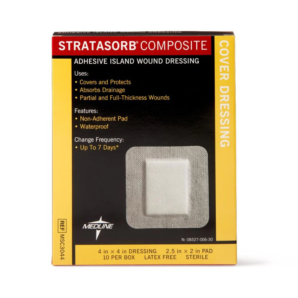 Medline Stratasorb Composite Adhesive Island Wound Dressings, Non-Adherent, Waterproof - Image 2