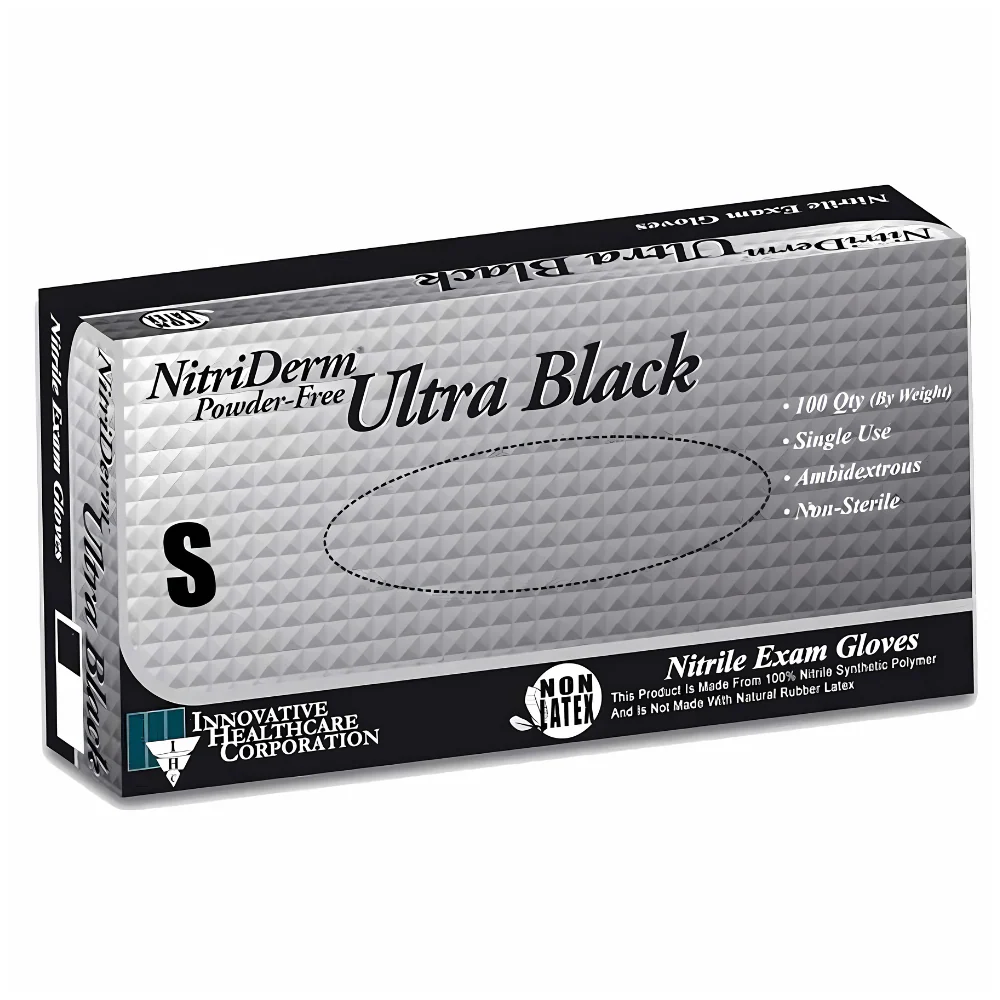 NitriDerm Black Nitrile 187 Series Examination Gloves, Black, Powder-free, Latex-free, Non-Sterile