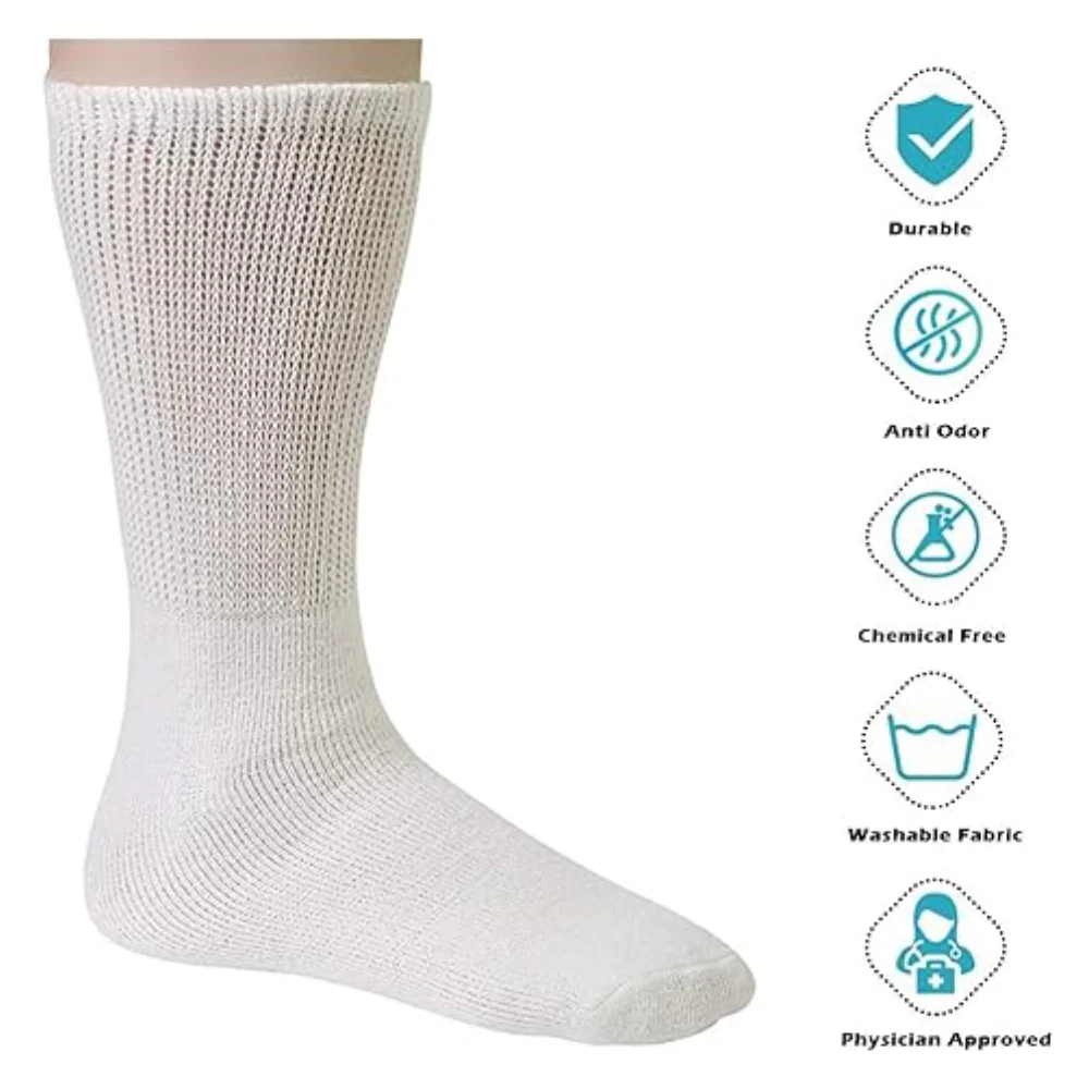 Pel Supply Creative Men's Diabetic Sock, White, 6 Pairs - Image 2