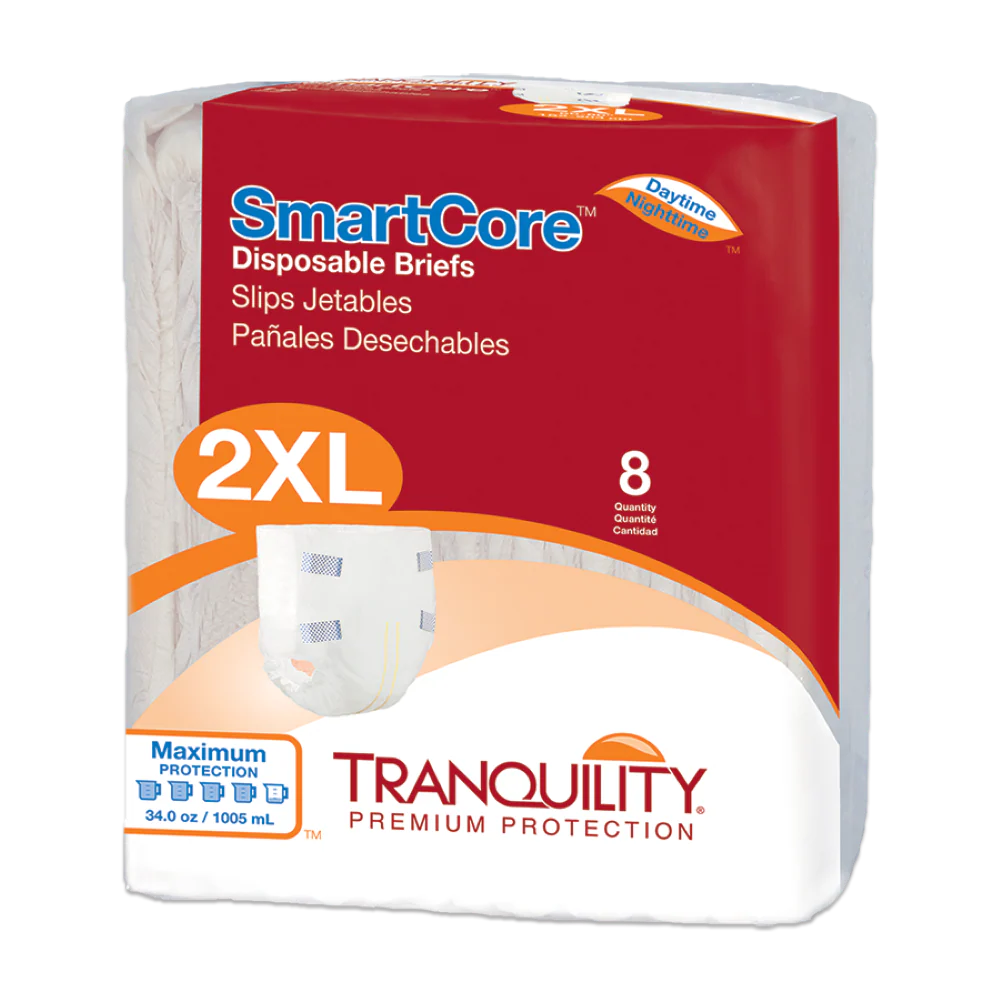 Tranquility SmartCore Disposable Brief, 34 oz Fluid Capacity, XXL (60"-80"), White