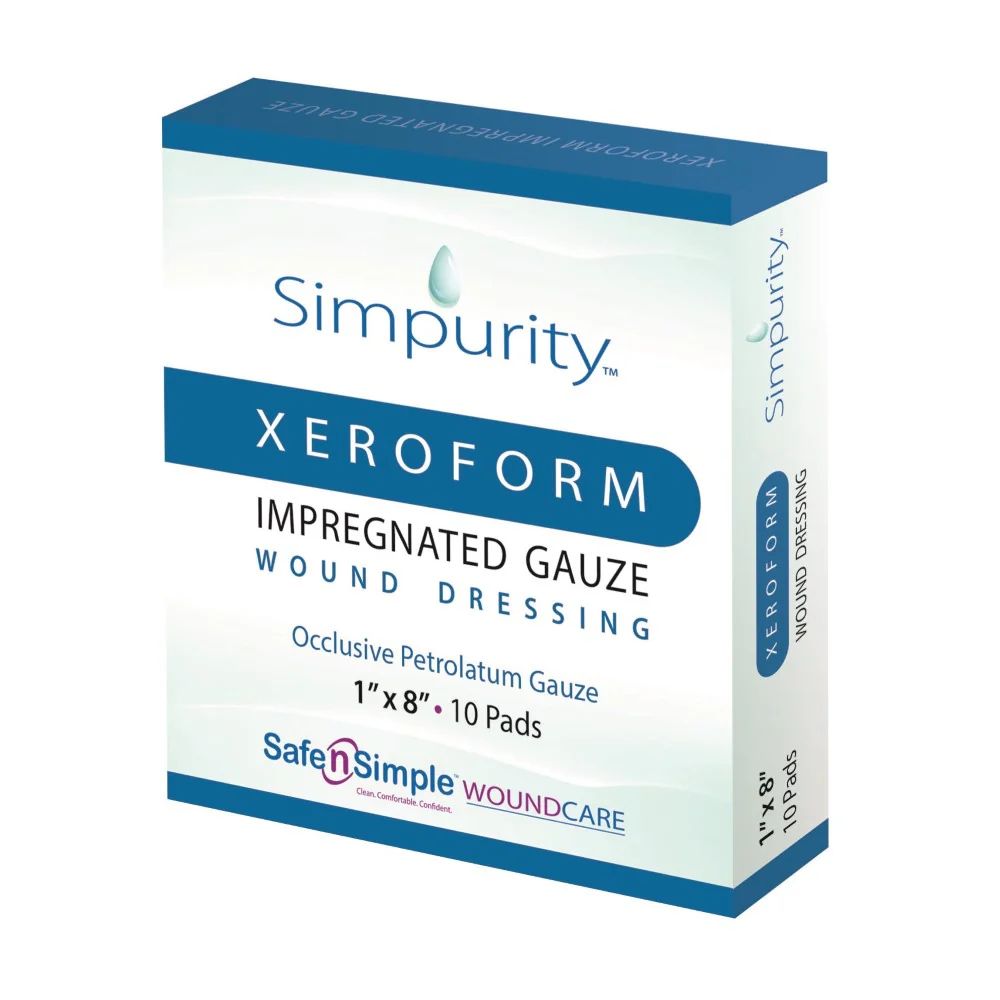 Safe N Simple Simpurity Xeroform Impregnated Occlusive Gauze Wound Dressing, Non-Adherent Primary Dressing
