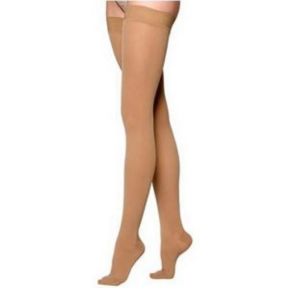 Sigvaris Cotton Comfort Women's Thigh High Compression Stockings with Grip-top Large Long, 20 to 30mm Hg Compression, Crispa, Closed Toe, Latex-free