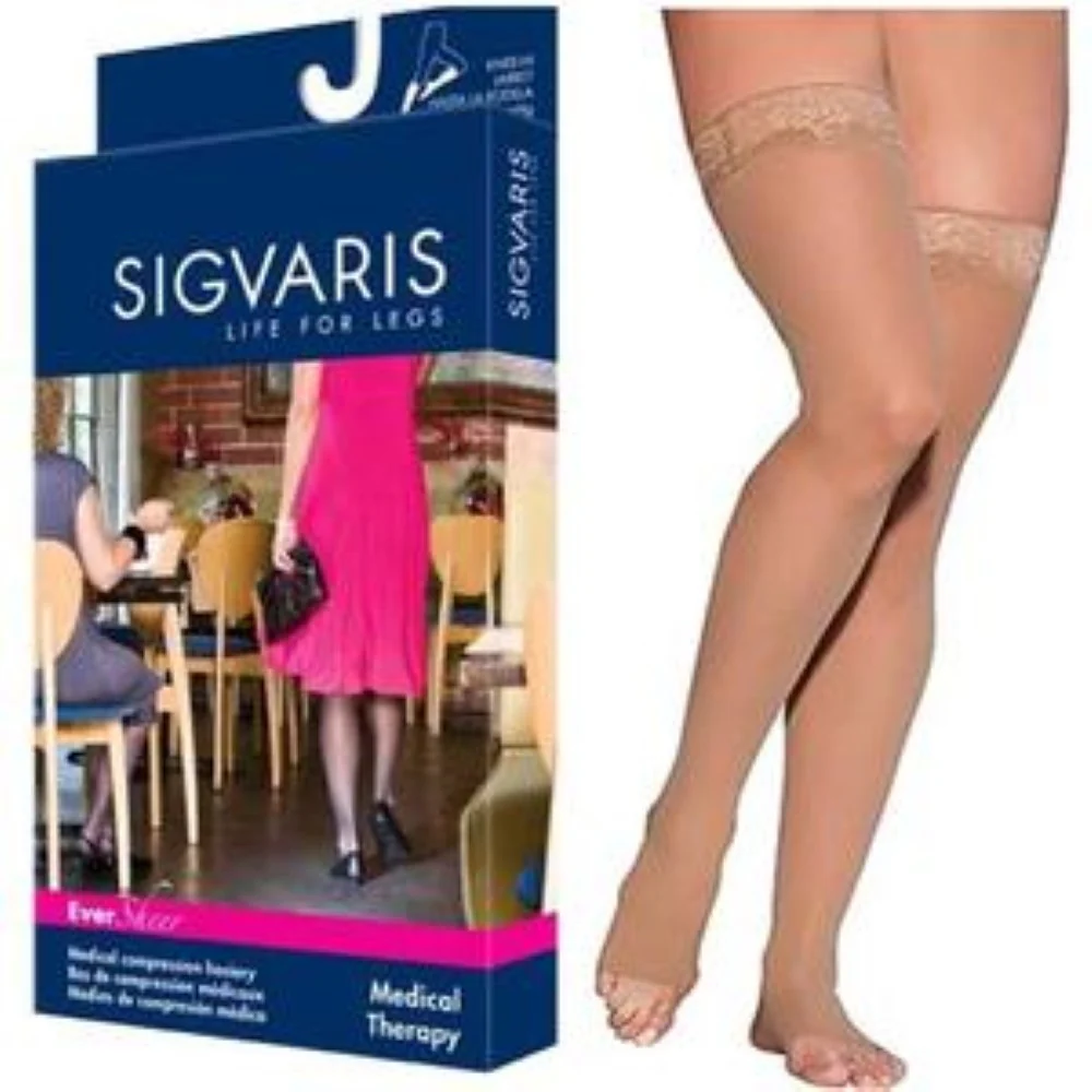 782N Style Sheer Thigh, 20-30mmHg, Open Toe, Medium, Long, Natural