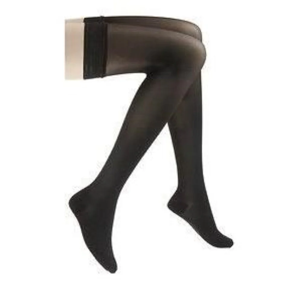 Sigvaris EverSheer Women's Thigh-High Compression Stockings with Grip-Top, Black, Closed Toe, Medium Long, 20 to 30 mmHg Compression
