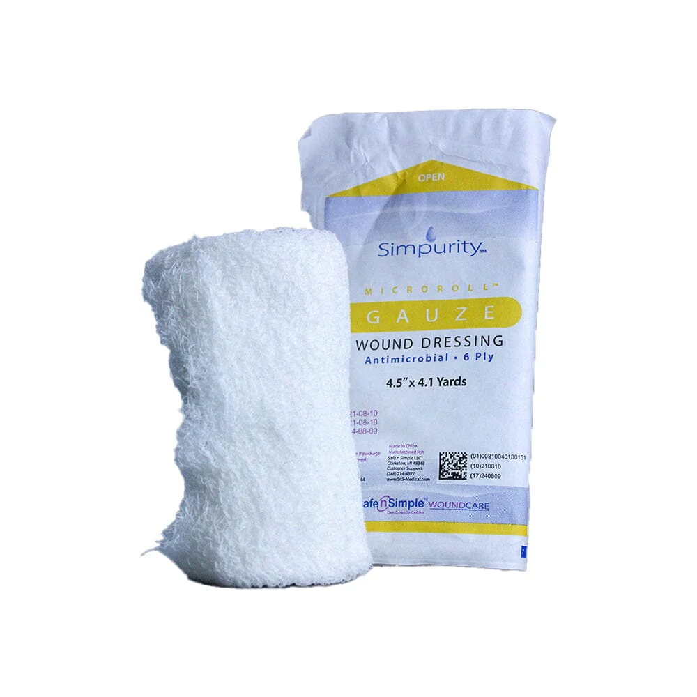 Safe N Simple Simpurity Antimicrobial 6 Ply Sterile Rolled Gauze 4.5" x 4.1 yds.